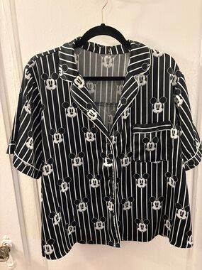 Black & White Mickey Short-Sleeve Silky Pajama Set
